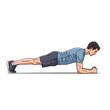 © Liakum - A man in athletic wear demonstrates a perfect plank exercise, holding a strong core position on a white background.