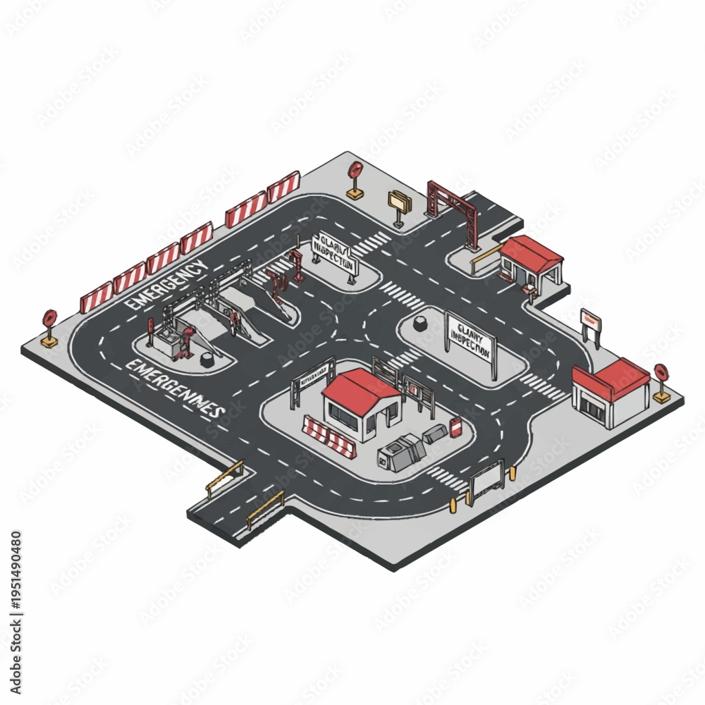 Isometric city road map with buildings and traffic signs. Stock Vector ...