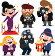 © reyna_art - Film Festival Celebration with Red Carpet Movie Stars, Paparazzi Photographers and Director Characters Illustration
