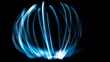 © suyu - Blue plasma sphere with light painting and electric energy lines in dark background, glowing neon motion blur effect showing futuristic technology, dynamic energy flow and abstract science concept