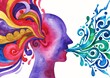 © Artistic Memory - Profilo umano astratto con esplosione di colori: concetto di voce e parola