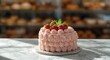 © AbstractAI - Gourmet bakery showcasing fluffy strawberry cake with luscious icing on marble tabletop