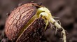 © bat - Macro shot of a seed germinating with a root emerging from the shell.