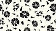© Little J - Modern black and cream minimalist seamless wallpaper with falling Zinnia meteor flower