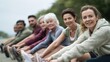 © Generative AI - Diverse Group Stretching Outdoors for Fitness, Demonstrating Active Lifestyle and Wellbeing, Promoting Healthy Aging and Community