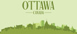 © Djerdj - Green panoramic poster of the city skyline with solid background buildings on a hilly terrain of OTTAWA, CANADA