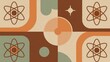 © Nayan - Retro futuristic science background featuring atom symbols and geometric patterns in mid-century style