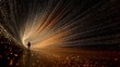 © Zabi - A solitary figure walks through a breathtaking tunnel of golden light particles in an abstract dark space.