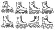 © MASJAB - A set of roller skates, each with its own unique design and style, suggests a diverse range of skating preferences and aesthetic tastes showcased in this graphic collection of sporting equipment