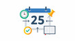© MASJAB - A calendar marked with the date 25, a clock, a checkmark, a notebook, and a pushpin demonstrate scheduling and planning for important events and tasks in a visually engaging way, making it