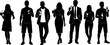 © MdHemal - Silhouette vector illustration of diverse people holding drinks, casual and formal attire, social gathering, lifestyle, fashion diversity design