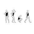 © Syed  Haseeb Jan - Four different poses of a woman wearing a black swimsuit shown in a clean black and white line art