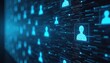 © miss irine - Digital network shows glowing human profile icons in grid formation. Abstract data streams connect user profiles, representing connections and personal info. Future tech for data management.