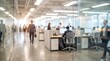 © CuteBee - A lively and blurred modern office environment shows many employees actively working at their stations and moving through the open-plan workspace during the day.