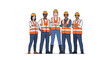 © Nenti - Diverse construction workers team standing together wearing safety vests and hard hats.