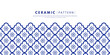 © shamanviiii - Blue Geometric Floral Tile Pattern. Arabic background.Seamless decorative pattern featuring blue geometric shapes and floral motifs on a clean white background.