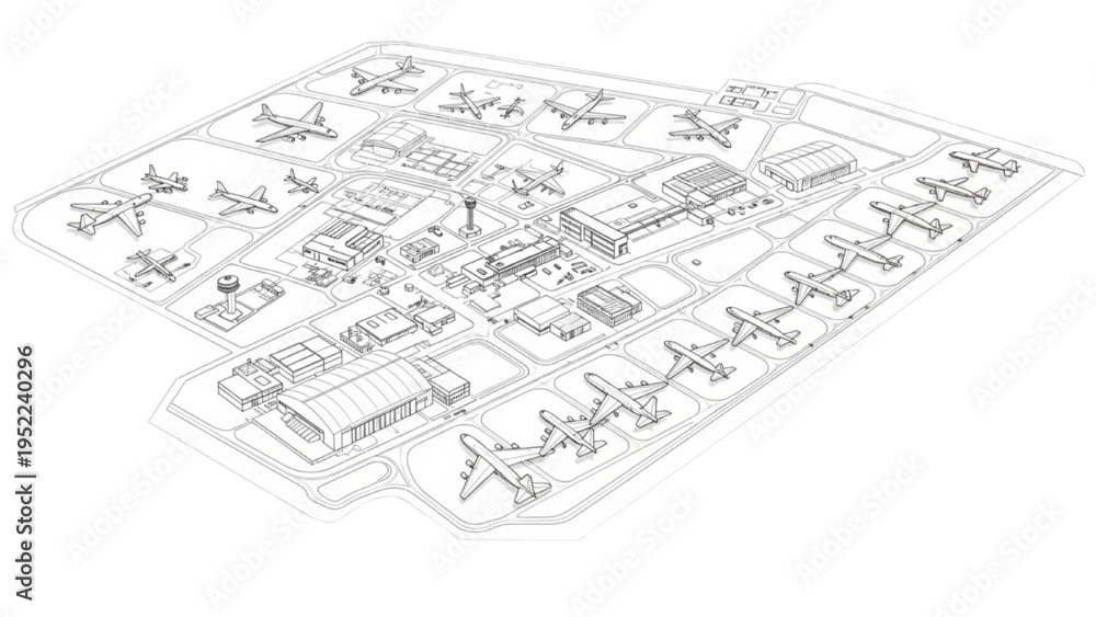 Isometric Airport Master Plan Blueprint – Airbase Layout with Runways ...