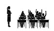 © ARSM D - A silhouette illustration of a teacher instructing a group of students in a traditional classroom