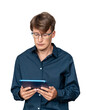 © ImageFlow - Person holding tablet in realistic style on white background, concept of business focus and technology use