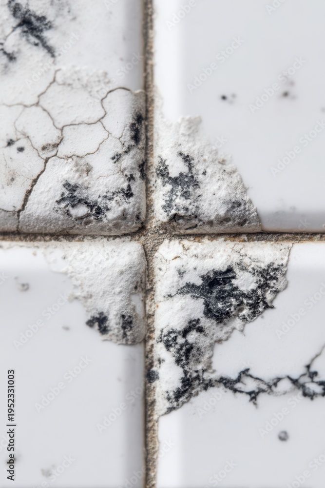 Cracked Marble Tiles With Visible Damage And Discoloration Dark Fungus cracked-marble-tiles-with-visible-damage-and-discoloration-dark-fungus