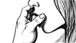 © Julian - Whisper with hand near mouth to ear sketch line art engraving vector illustration. Scratch board style imitation. Black and white hand drawn image.