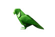 © Michael - Green origami parrot representing creativity and artistic hobby, standing on transparent background
