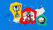 © pim - Trendy collage with trophy, medal and ball hand drawn illustration. Vector doodle sketch sport background. Poster, certificate, diploma design.