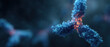 © Mind - Dramatic glowing blue antibody protein molecule in microscopic biology science medical view showing complex immune system health defense with fascinating scientific structure detail