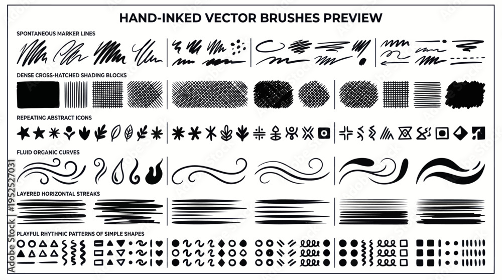 Hand Inked Vector Brushes Collection for Graphic Design. Stock Vector ...