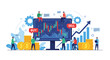 © Shobuj - Online stock market trading platform with people analyzing financial candlestick charts for buying and selling investments.