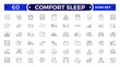 © artshuvo - Comfort sleep outline icon set. Sleep and Bedding Comfort Line Icons – Pillow Positions, Sleeping Person, Relaxation, Bedtime and Wellness Vector Set.