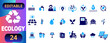 © business & UI design - Ecology sustainability flat icons set renewable energy water recycling nature conservation solar panels wind turbines electric transport environmental protection symbols