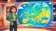 © Julia Kulakova - Caucasian female meteorologist presenting live Europe forecast
