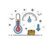 © Svitlana - Reducing utility bills by adjusting thermostat illustrated through a thermostat dial paired with a small coin stack and downward arrow, expressing cost control