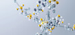 © Corona Borealis - Molecular chain structure: Atomic bonding and covalent links in a macromolecular sequence. Complex polymerization, dna molecule geometry, and chemical synthesis pathways macro biochemical detail