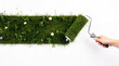 © DailyStock - Hand painting a strip of green grass with wildflowers onto a white surface using a roller