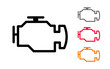 © Rahman Studio - Set of check engine warning light icons: outline, solid, thin, thick, red, orange, grey. Transparent background for automotive dashboard, car repair, and diagnostic purposes.