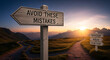 © Mukul - Wooden sign warns of mistakes ahead against a vibrant sunset on transparent background