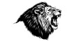 © Hamza - Fierce black and white vector illustration of a roaring lion head showcasing its majestic mane and bared teeth