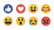 © Gary K. Cleveland - emoji set with different reactions for social network, modern emoticons collection, flat style design icons, happy sad angry love expressions, communication and chat symbols