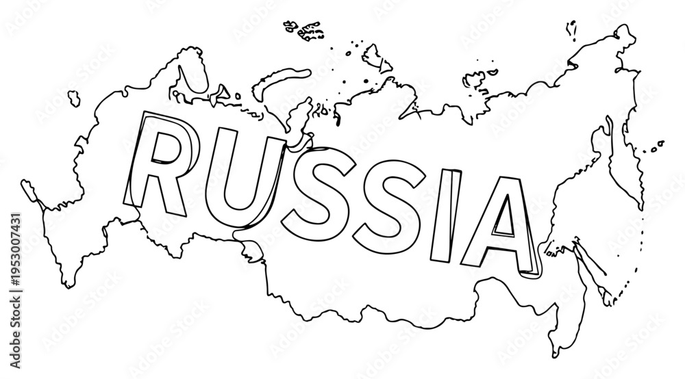 Russian Vector Line Single continuous line art illustration of Russia map with integrated ...