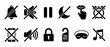 © David - Black glyph icons representing silence, privacy, and quiet modes, featuring symbols for muted notifications, pause, and undisturbed rest in a clean, modern style