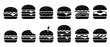© David - Twelve black silhouette hamburger and cheeseburger icons showcasing different ingredient combinations and styles, presented in a clean, minimalist graphic design