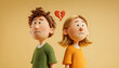 © Neuromagic - a sad cartoon man and woman with heartbroken expressions, standing apart against an isolated beige background. the woman has shoulder-length blonde hair in a simple style. they both wear green or yell