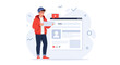 © Sean - Young man with tablet near social media feed and play button, digital content creation