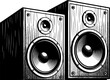 © abdelrahman - Black and white stereo speakers with a retro and bold illustration style