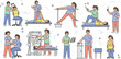 © NURUL - Professional physiotherapists assisting patients with physical therapy exercises rehabilitation treatment and medical massage in clinic vector illustration set