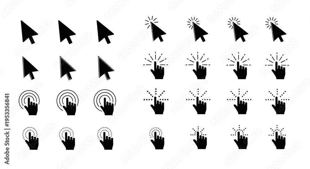 Vector de Stock a variety of computer mouse pointer and hand click tap ...