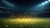 Golden Confetti Showers on Sports Field Under Stadium Lights
