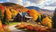 © cikrak - A large house on a hill surrounded by colorful autumn trees and mountains